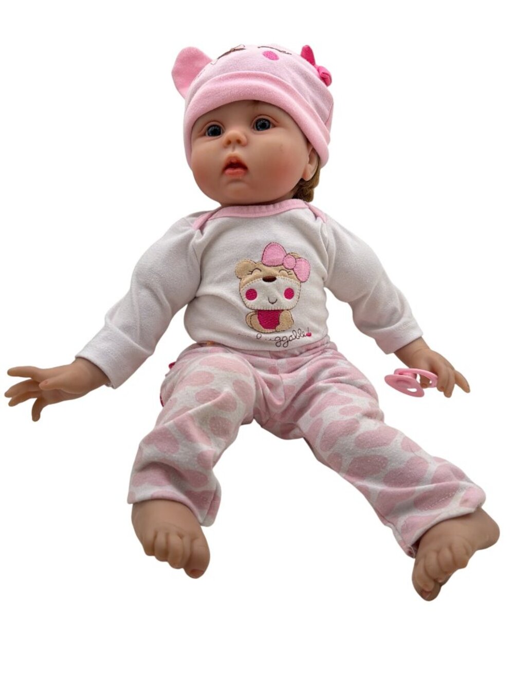 Reborn Baby Doll Brown Hair Pink Outfit & Accessories Pre-Owned W Flaws 20"